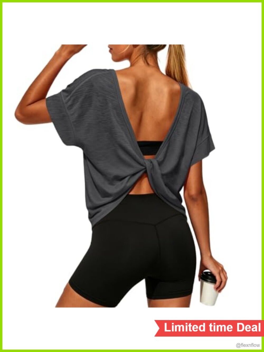 Women's Open Back Workout Top Backless Athletic Tee Short Sleeve